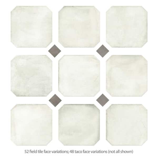 Laverton Octagon Nieve with Taco Grafito 8 in. x 8 in. Porcelain Floor and Wall Take Home Tile Sample