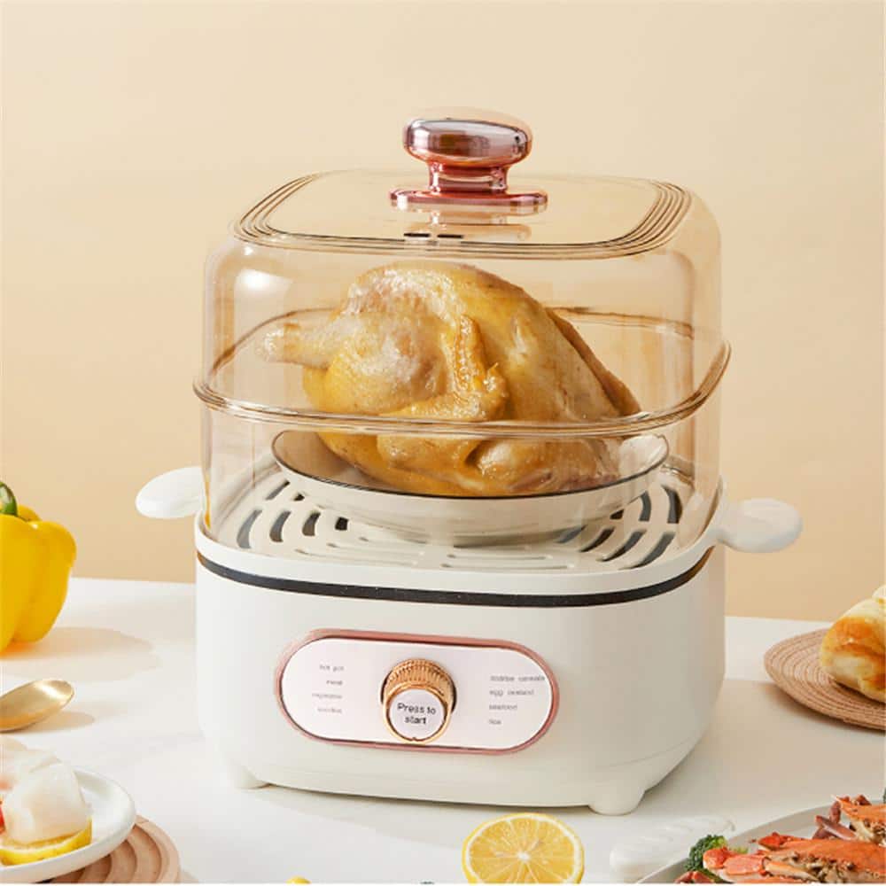 10. 5L White Electric Steaming Pot, Steaming and Cooking Integrated Pot Ele