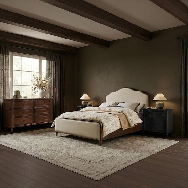 Imogen Brown Wood Frame King Size Platform Bed with Nailhead