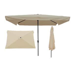 10 ft. x 6.5 ft. Metal Market Tilt Patio Umbrella in Tan with Flap