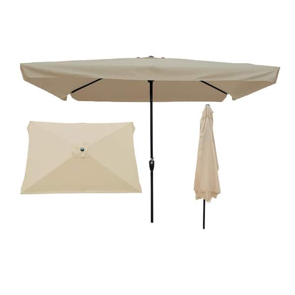 GAWEZA 10 ft. x 6.5 ft. Metal Market Tilt Patio Umbrella in Tan with Flap