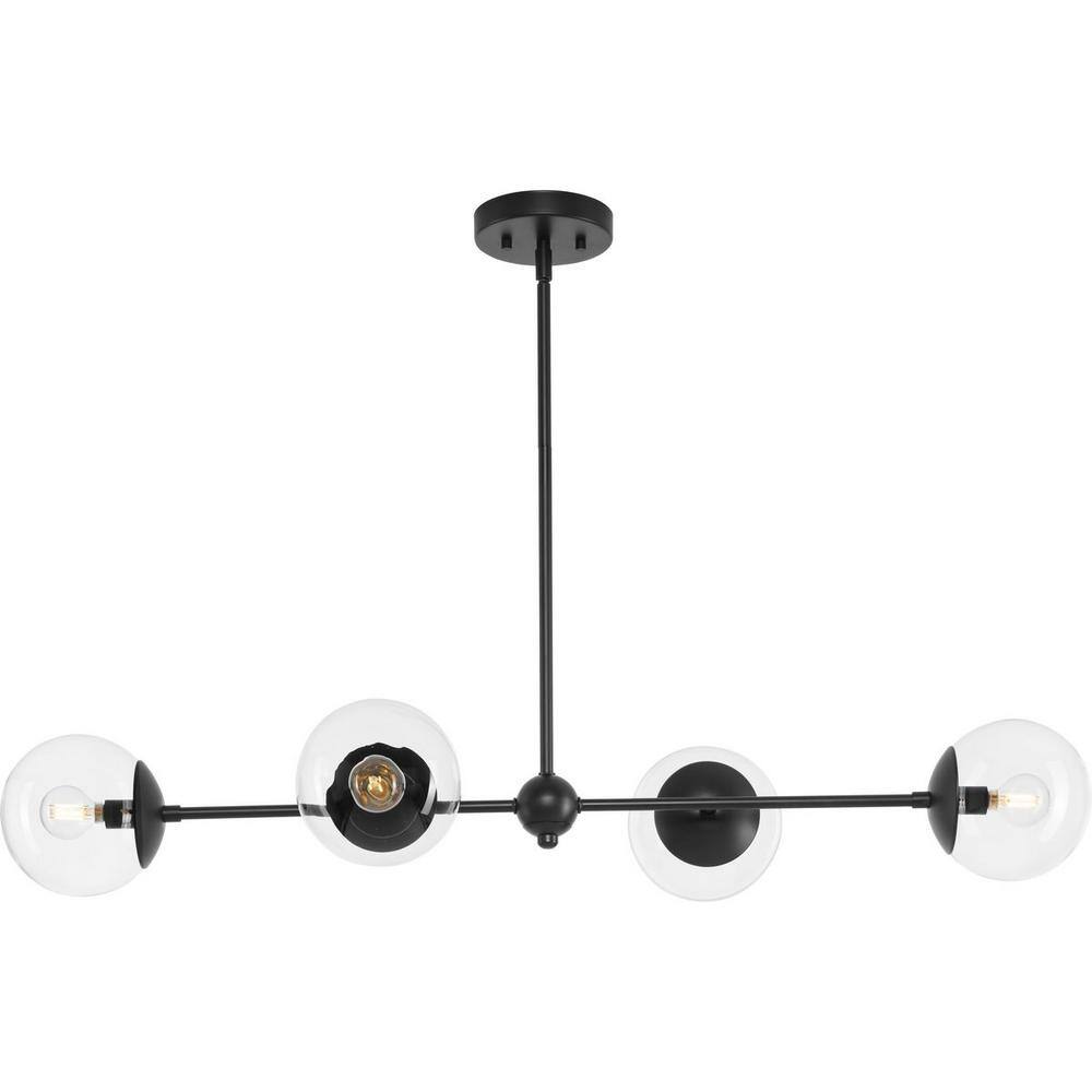 Atwell Matte Black 4-Light Island Pendant with Clear Glass Globes