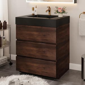 30 in. W x 18 in. D x 37 in. H Single Sink Freestanding Bath Vanity in Walnut with Black Granite Top and Basin