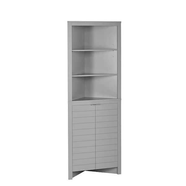 Madison 23.31 in. W Gray Linen Cabinet Tall Corner Bathroom Storage Cabinet with Open Shelves