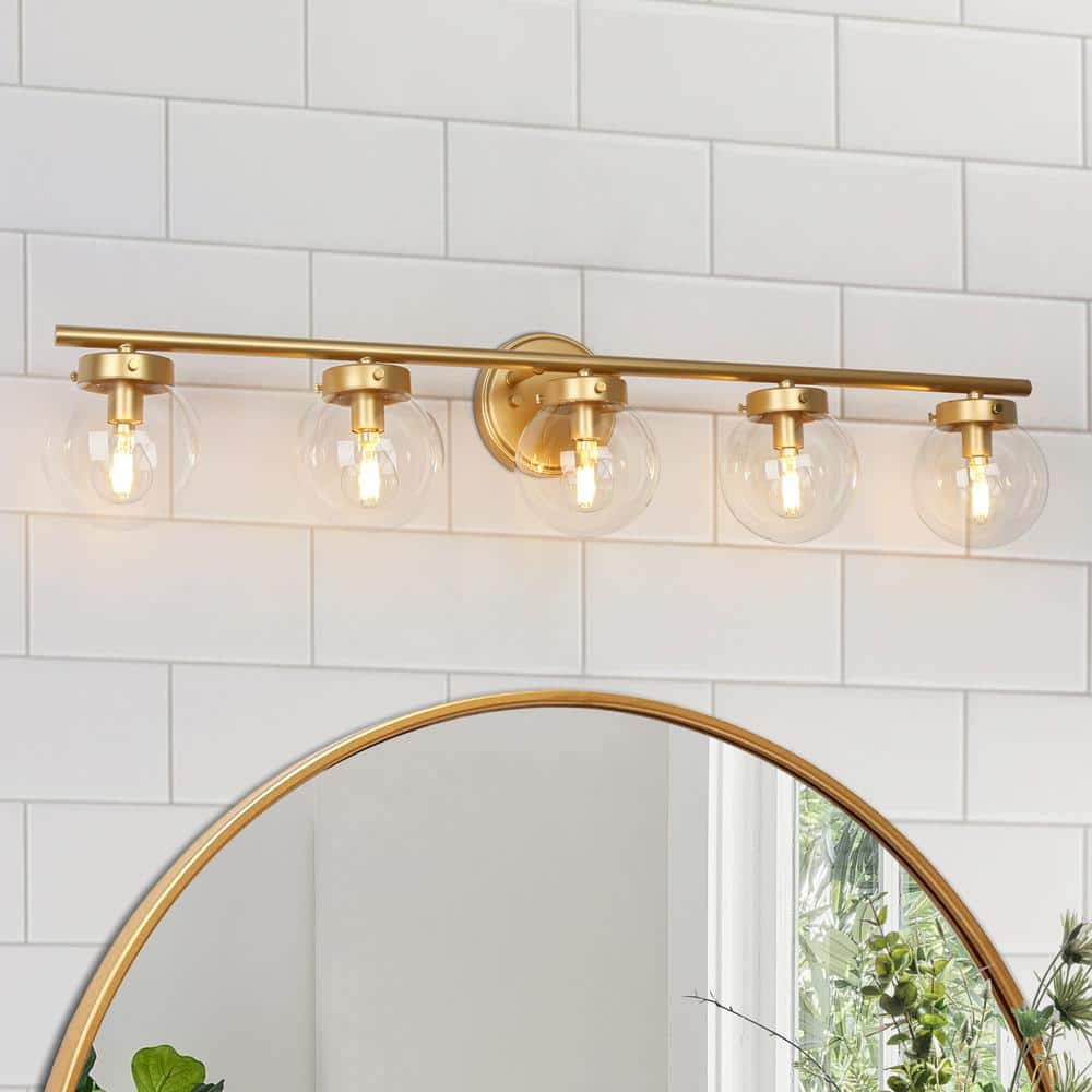 Uolfin Mid-Century Powder Room Vanity Light Bar, 34.2 in. 5-Light ...