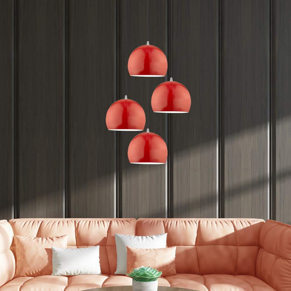 Contemporary Shiny Red Aluminum Mini Pendant with White Interior
