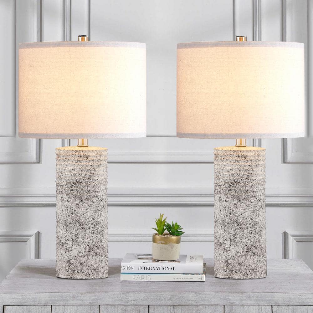 23.75" Silver Glazed Ceramic Table Lamp Set with Linen Shade