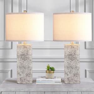 23.75 in. Glazed Ceramic Table Lamp Set with Fabric Lamp Shade and LED Bulbs included (Set of 2)