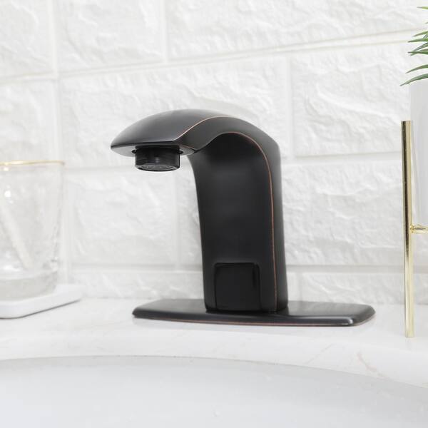 BWE Touchless Bathroom Faucet Oil Rubbed Bronze with Hole Cover Plate Single-Hole Automatic Sensor Vanity Sink Faucets with Control Box and Temperature Mixer Hands Free Bathroom Water Tap