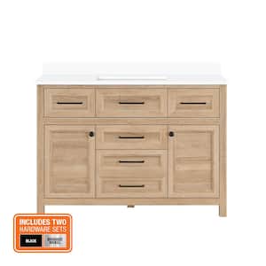 Hanna 48 in. W x 19 in. D x 34 in. H Single Sink Bath Vanity in Weathered Tan with White Engineered Stone Top