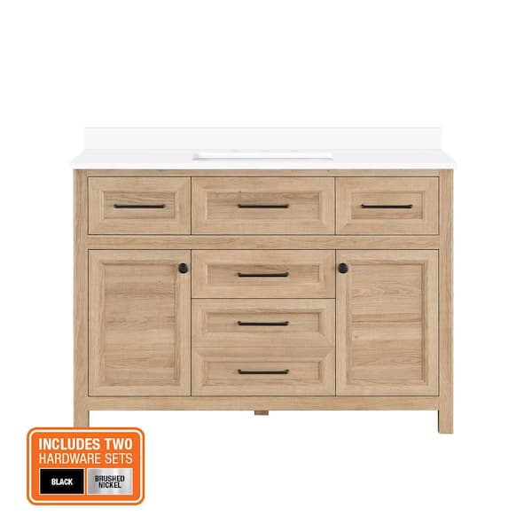 Hanna 48 in. Single Sink Weathered Tan Bath Vanity with White Engineered Stone Top (Assembled)