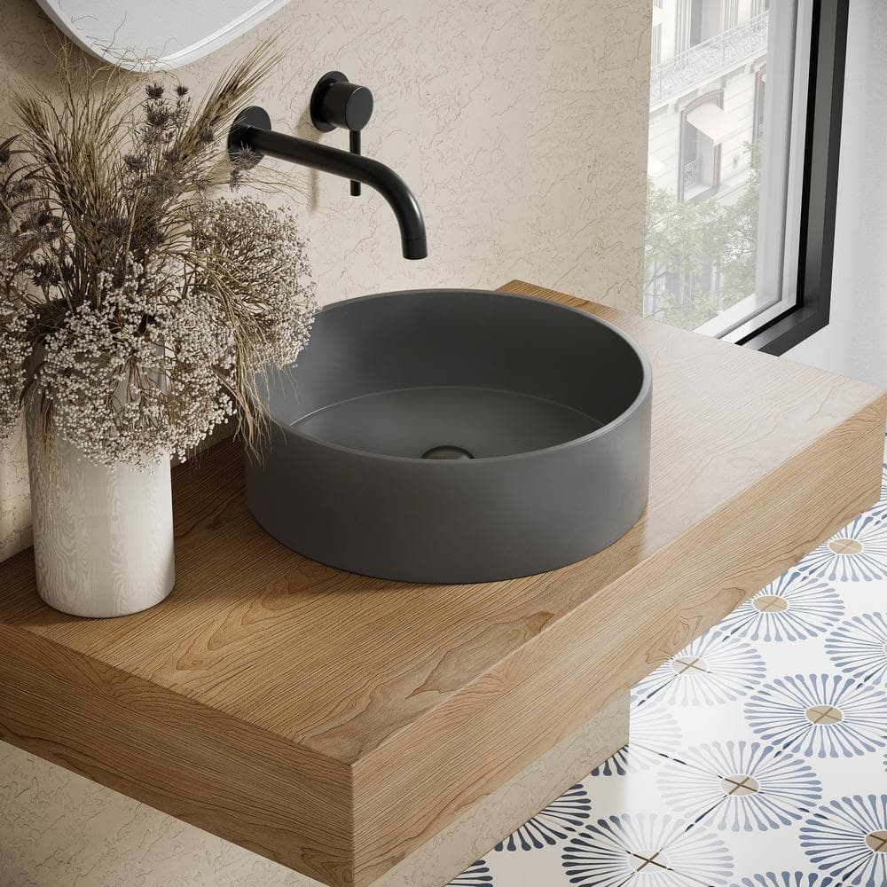 Lisse 14.5" Round Dark Gray Concrete Vessel Sink