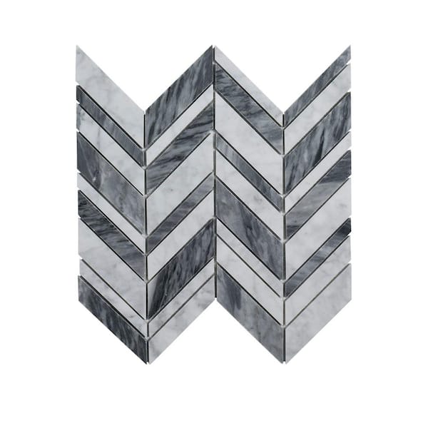 Jeffrey Court Carlton Gray 11.625 in. x 12 in. Chevron Marble Wall and Floor Mosaic Tile (9.68 sq. ft./Case)