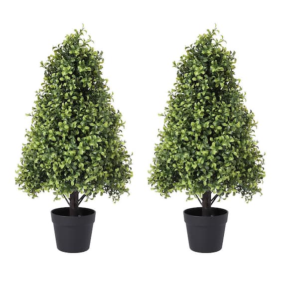 poetree 2.5 ft. Artificial Topiary Boxwood Tree UV Resistant, Outdoor Faux Shrub (2 Packs)