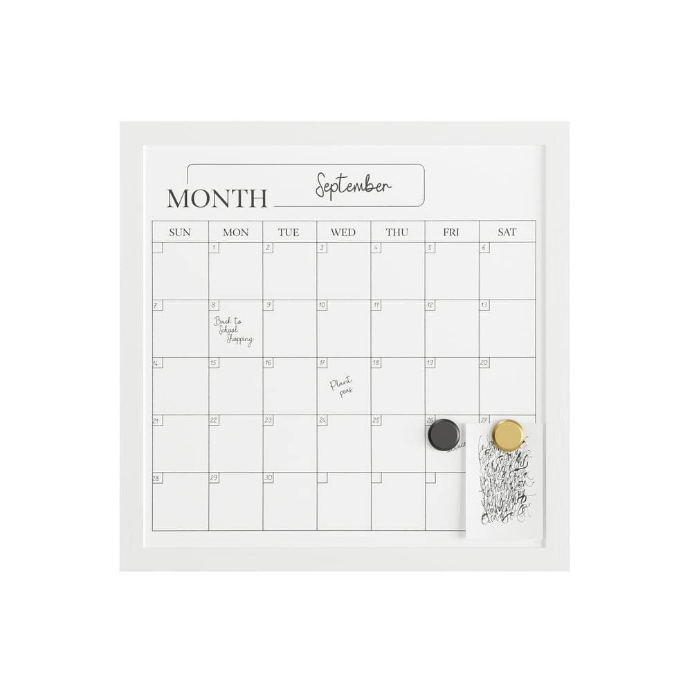 White Woodgrain Magnetic Monthly Dry Erase Calendar with Marker and Magnets