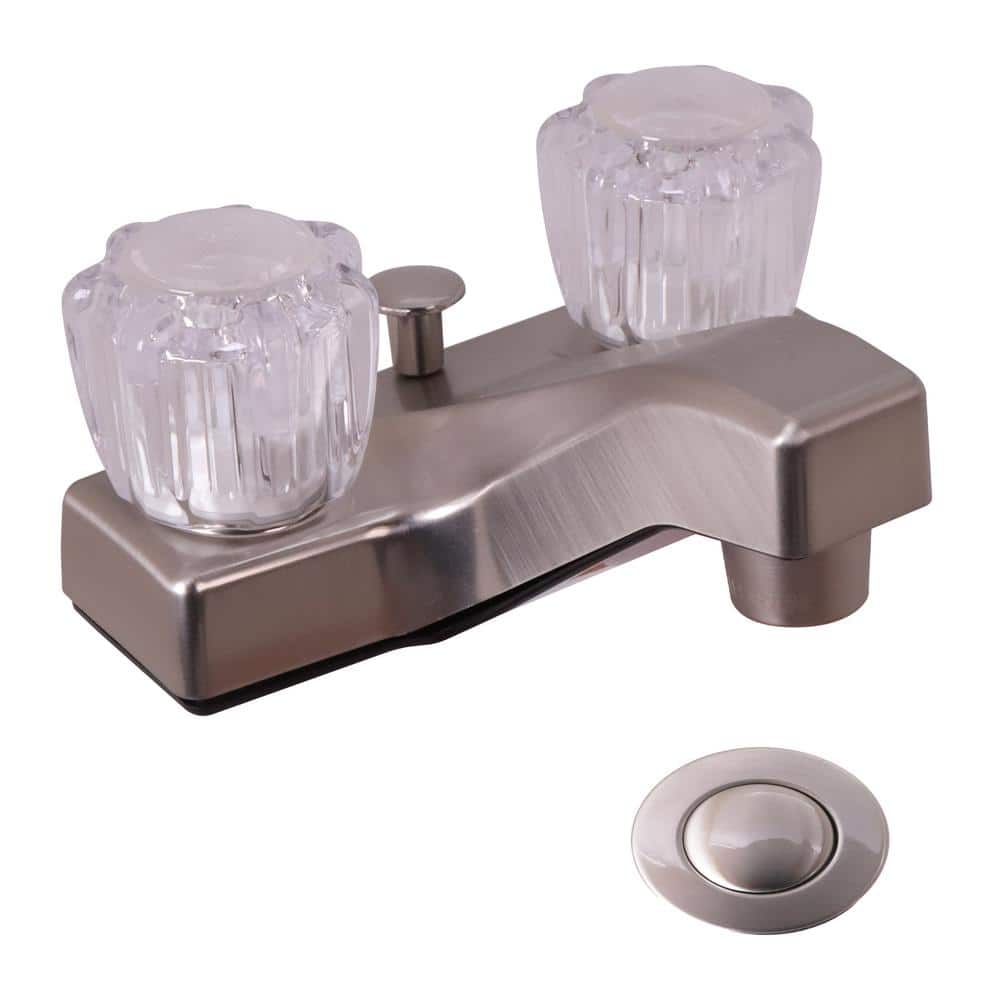 Satin Nickel 4" Dual-Handle Acrylic Centerset Bathroom Faucet