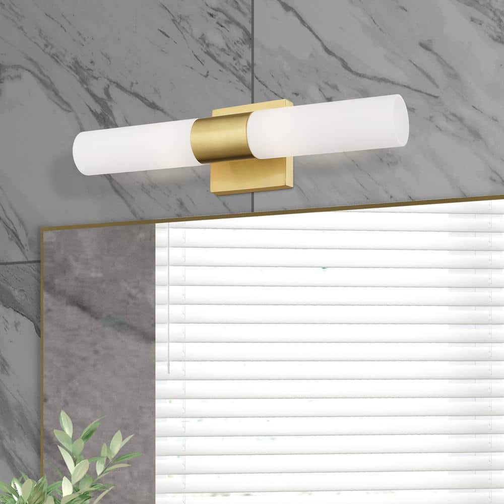 Satin Brass 2-Light Vanity with Opal Glass Shades
