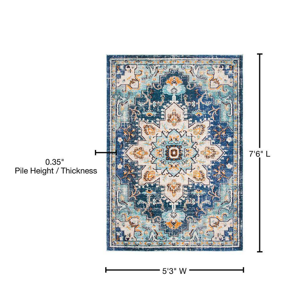 Blue and Light Blue Synthetic Non-slip Area Rug