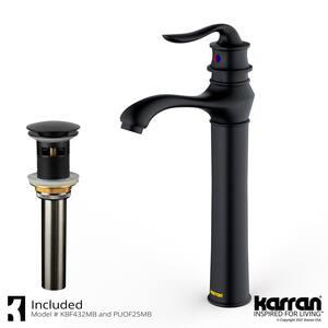 Dartford Single Handle Single Hole Vessel Bathroom Faucet with Matching Pop-Up Drain in Matte Black