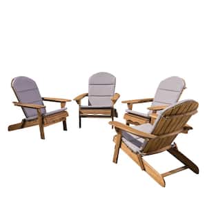 Malibu Natural Wood Adirondack Chair with Grey Cushion (4-Pack)