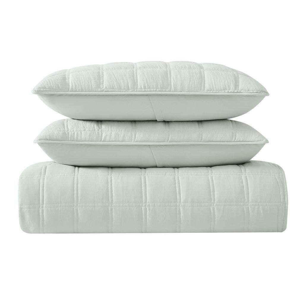 Gray Full Microfiber Quilt Set with Textured Pattern