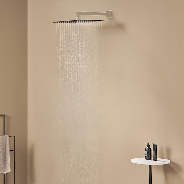 1-Spray Pattern with 2.5-GPM Square 10 in. Ceiling Mount Rain Fixed Shower Head in Matte Black