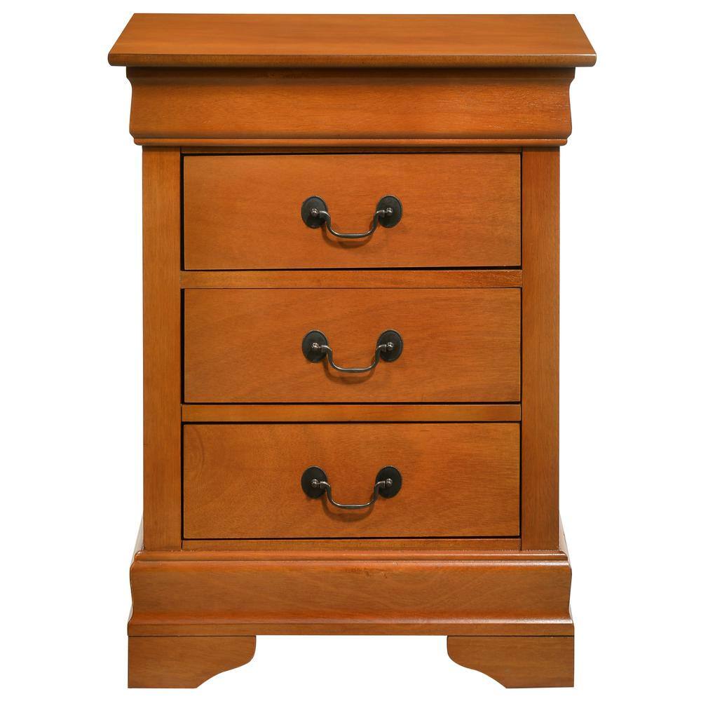 Louis Philippe Oak Finish 3-Drawer Nightstand with English Dovetail