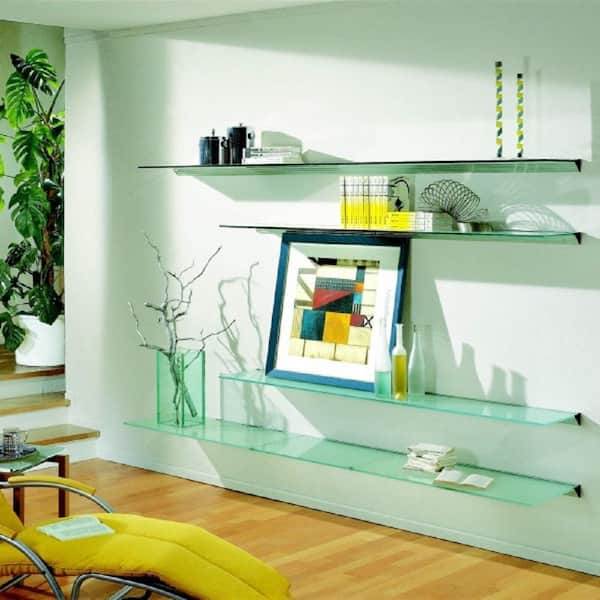 Opaque Tempered Glass Decorative Shelf, Shelf Brackets For Glass Shelves Home Depot