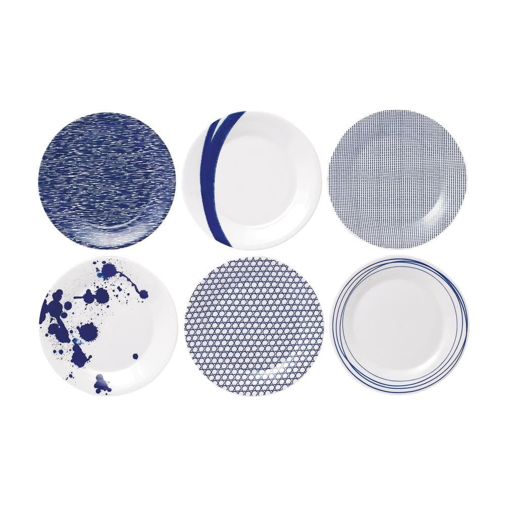 Royal Doulton Pacific Mixed Patterns Blue and White Accent Plates (Set of  6) 40009468 - The Home Depot