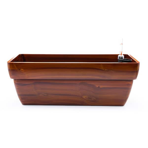 Unbranded 22.8 in. L x 9.8 in. W x 8.2 in. H 31.7 qt. Dark Wood Plastic Rectangle Self-Watering Planter Pot (Indoor/Outdoor)