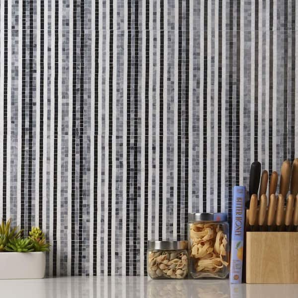 Minute Night Black 12 in. x 12 in. Polished Marble Floor and Wall Mosaic Tile (1 sq. ft./Each)