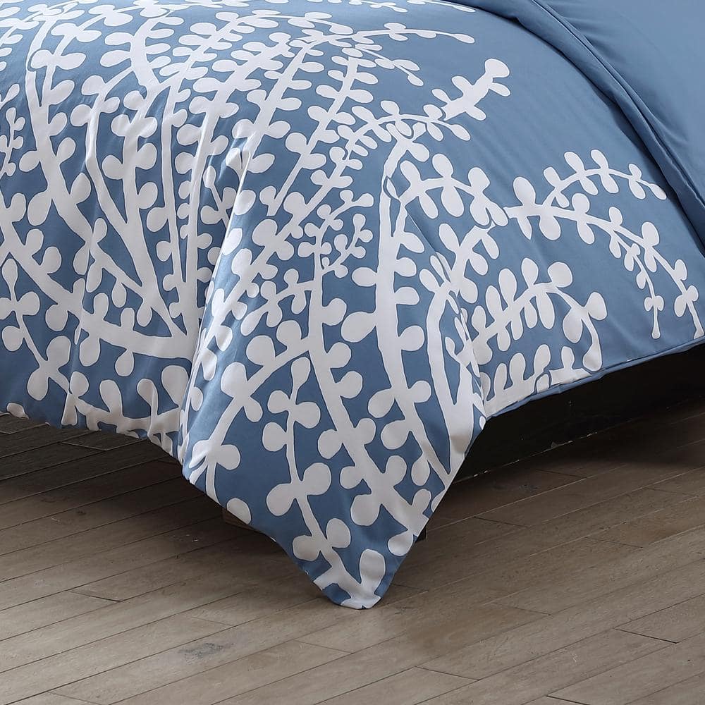 King French Blue Cotton Branches Duvet Cover Set