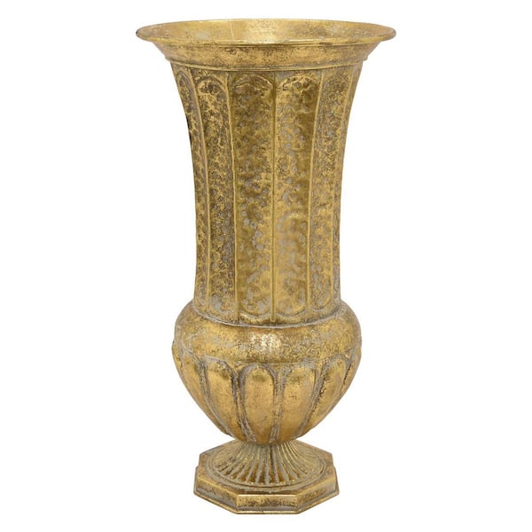 THREE HANDS 18 in. Gold Metal Decorative Vase