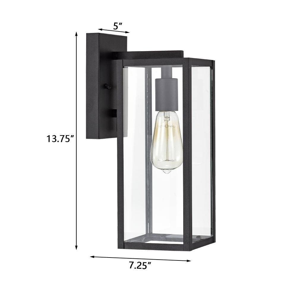 Modern Black Iron Outdoor Lantern Sconce with Clear Glass