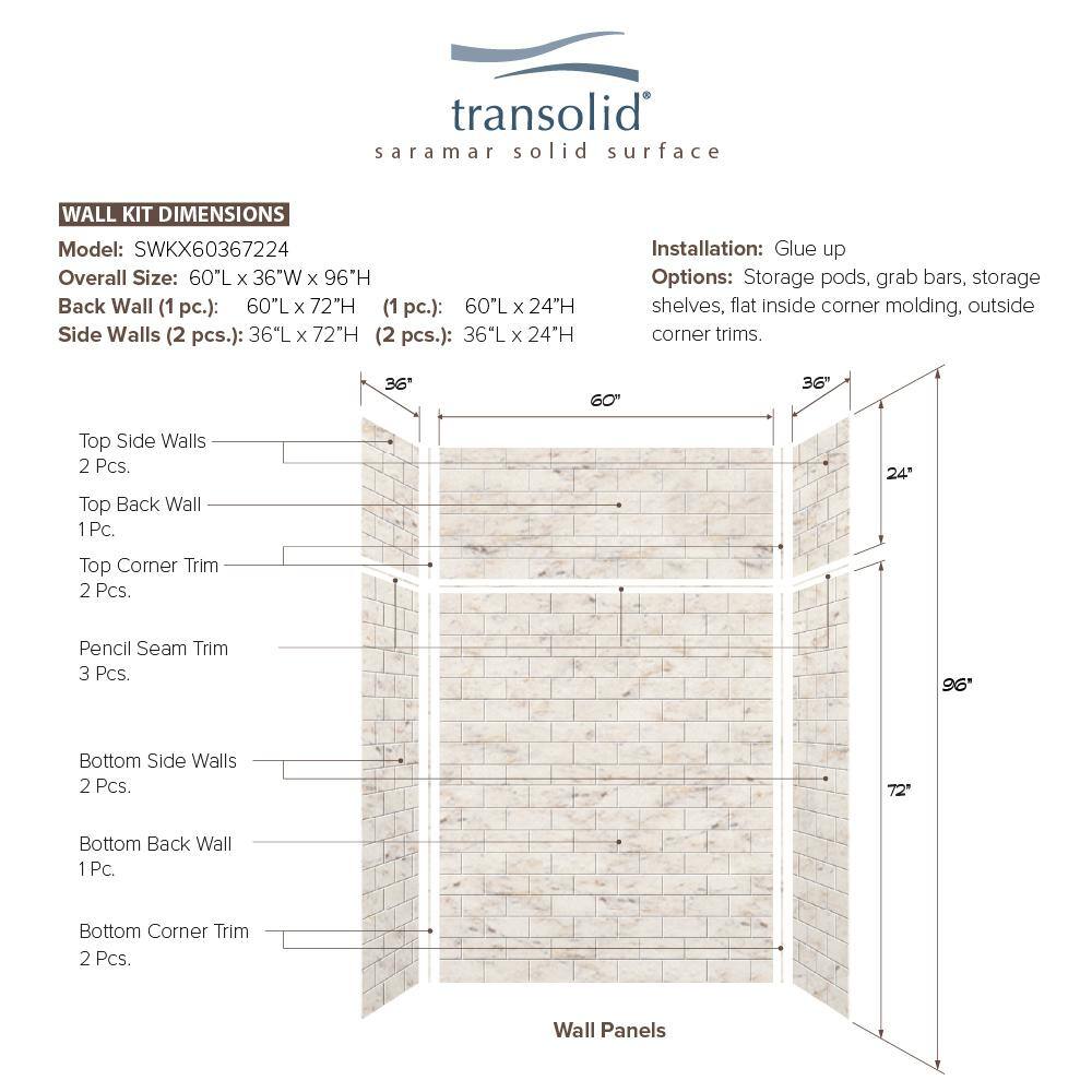 Biscotti Marble 60'' x 96'' Subway Tile Shower Wall Panels