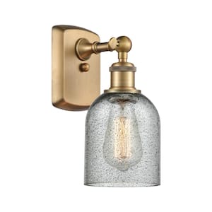 Caledonia 5 in. 1 Light Brushed Brass Wall Sconce with Charcoal Glass Shade