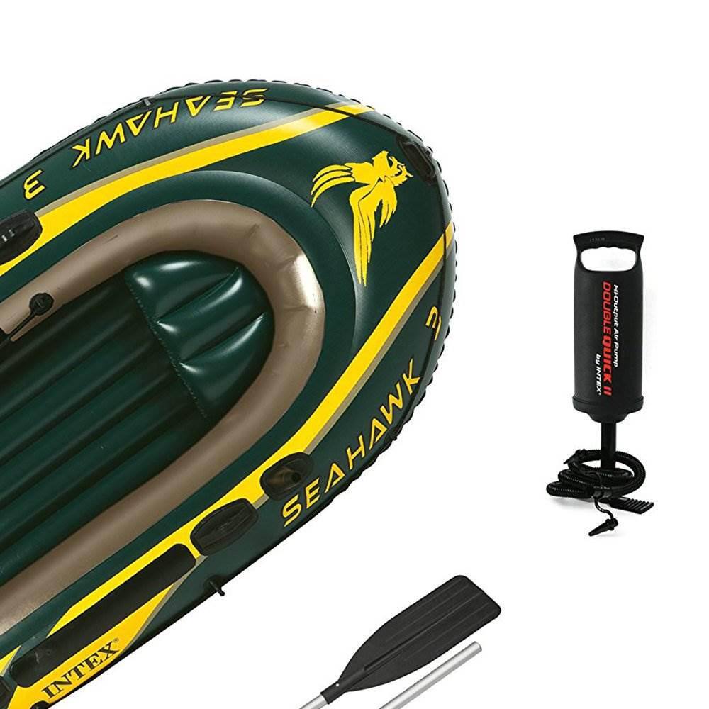 Seahawk 3-Person Green Inflatable Boat Set with Aluminum Oars