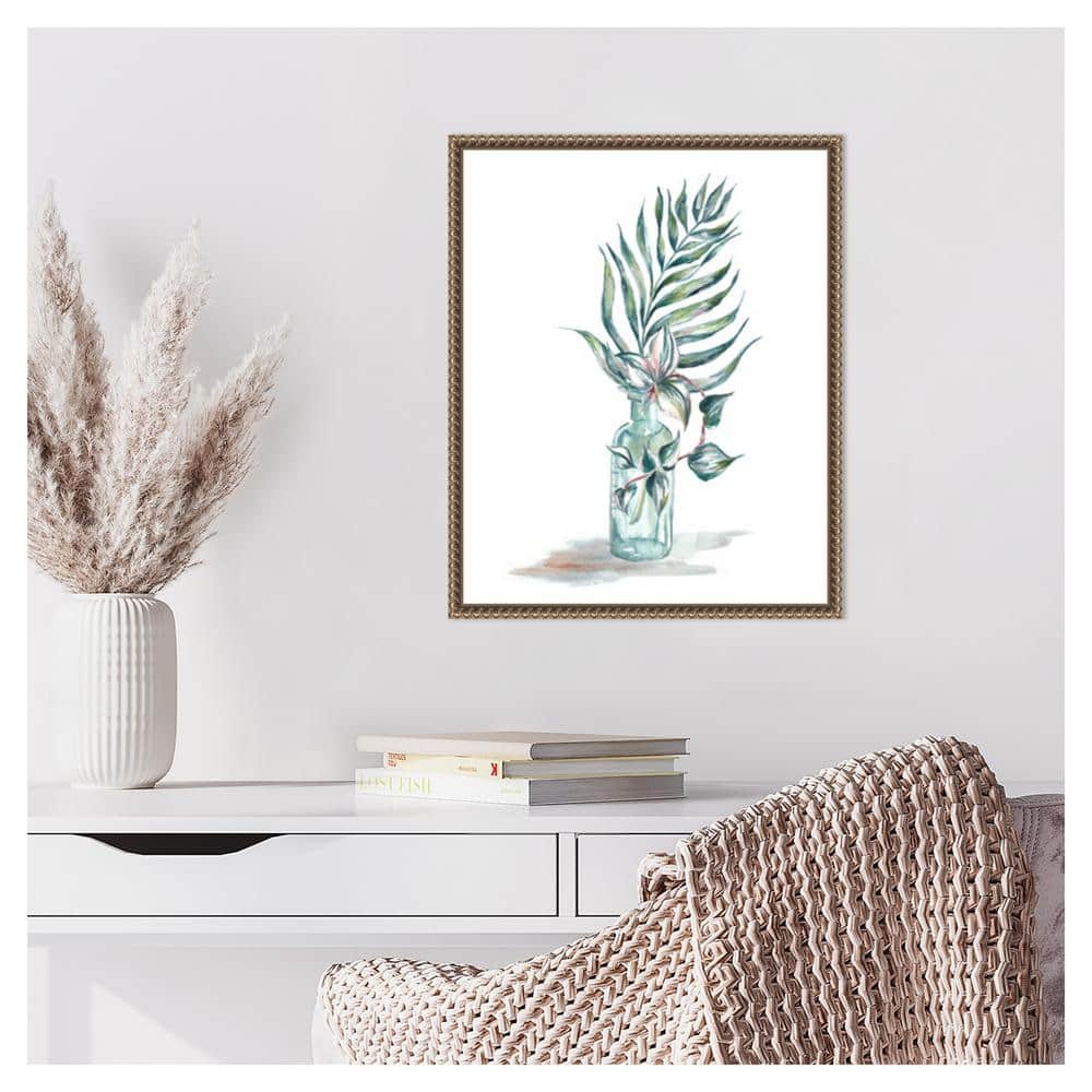 16"x20" Island Tropics Frond in Bottle I Canvas Print with Bronze Frame