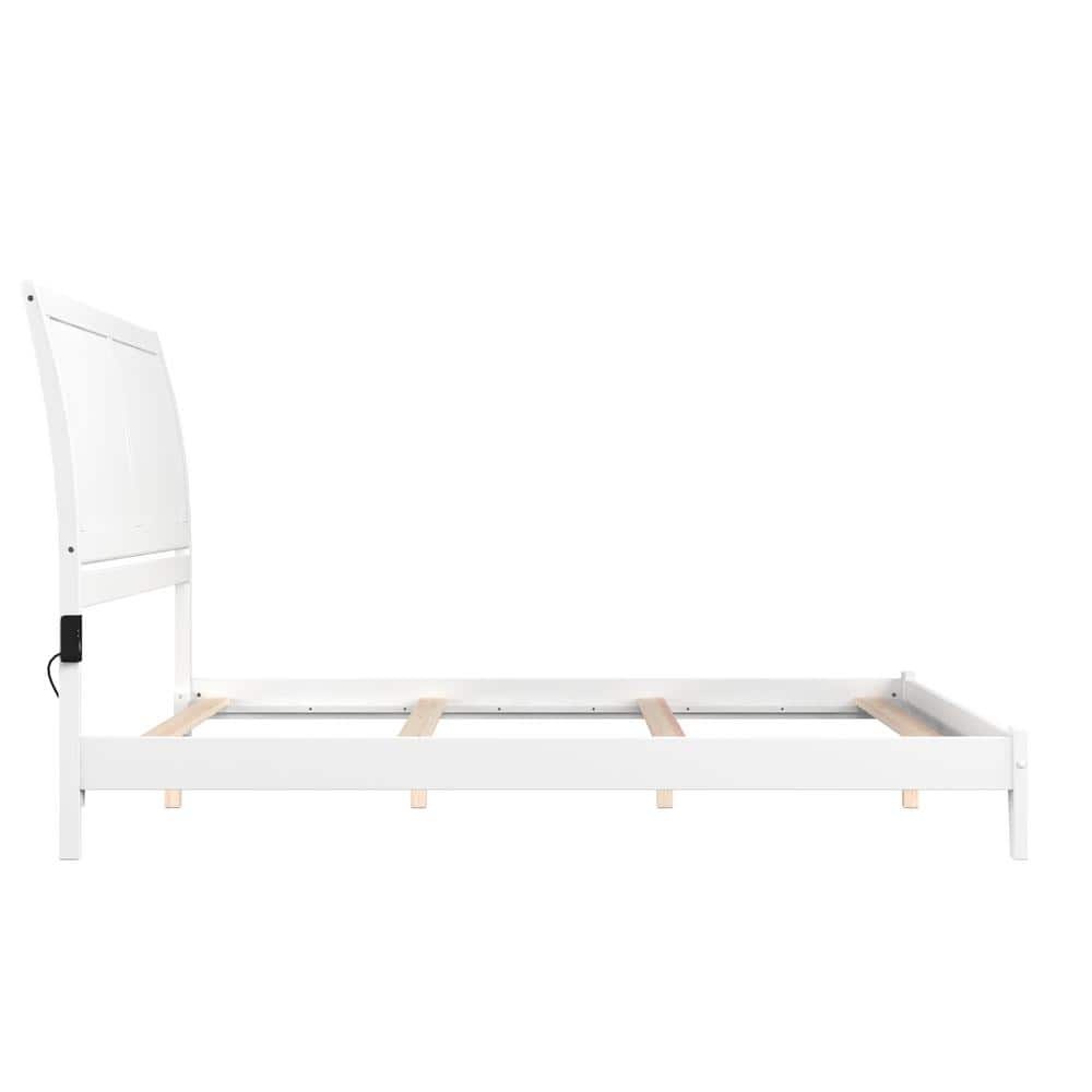 Portland White Wood Queen Sleigh Bed Frame with USB Charger