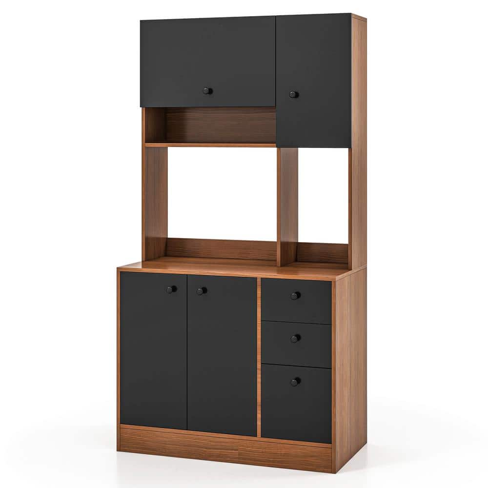 Walnut Wood 37 in. Tall Kitchen Pantry Buffet Hutch Freestanding Storage Cabinet 4 Doors price history on PriceWatchPro