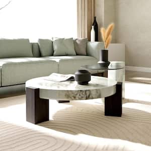 35 in. Artificial Geometry Modern Round White Solid Wood Accent Coffee Table for Living Room