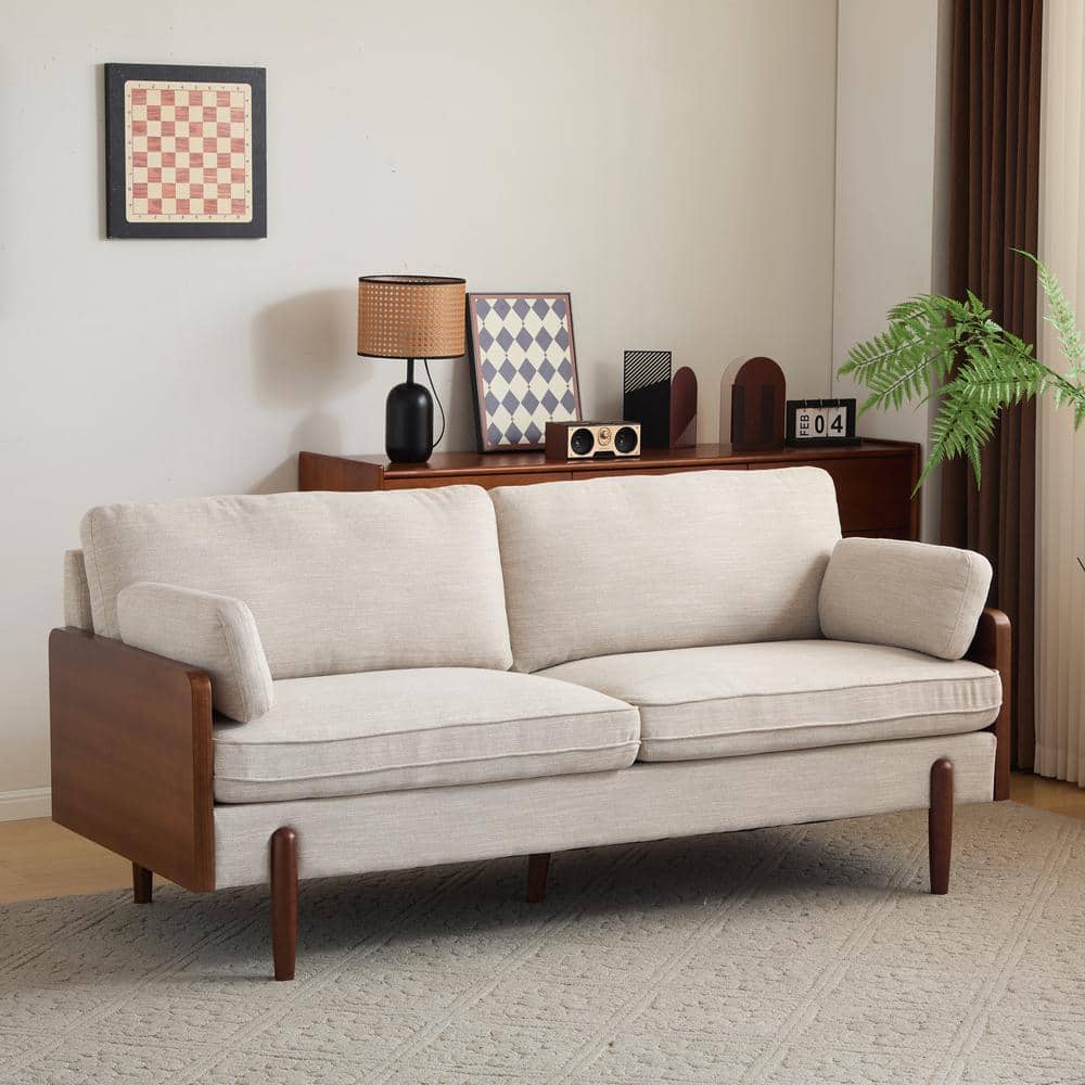 Beige Fabric 71.75" Lawson Sofa with Wood Frame and Track Arms
