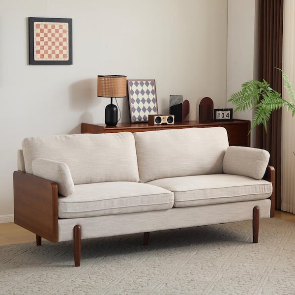 Arboris 71.75 in. Modern Twin Fabric Uphosltered Rectangle  Arm Sofa, Rubberwood, Beige