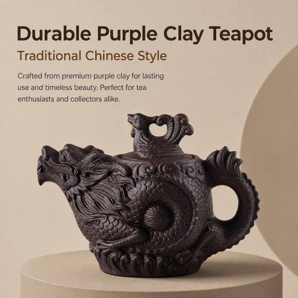 Wudkey 10-Cup Authentic Chinese Yixing Purple Clay Teapot Dragon