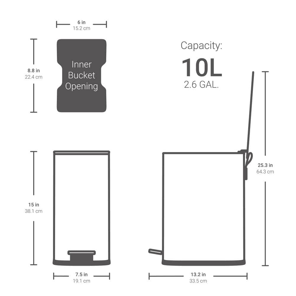 White Stainless Steel 2.6 Gallon Step-On Trash Can