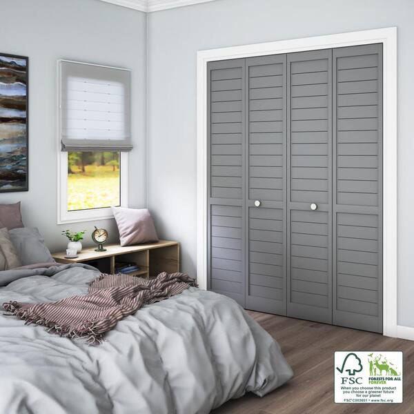 eightdoors 24 in. x 80 in. x 1 in. Grey Finished Pine Wood Shaker