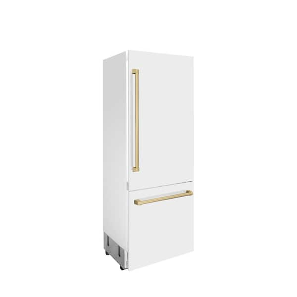 white fridge bronze handles