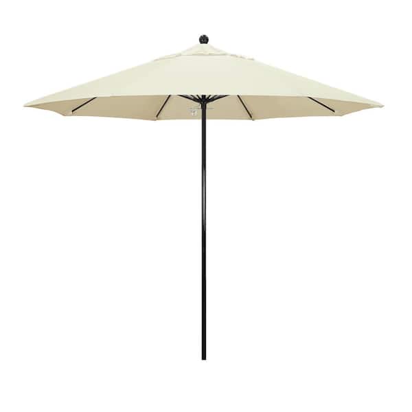 California Umbrella 9 ft. Black Fiberglass Commercial Market Patio Umbrella with Fiberglass Ribs and Push Lift in Canvas Sunbrella