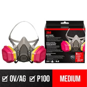 OV/AG/P100 Professional Multi-Purpose Reusable Respirator, Medium, 1 Facepiece and 1 pair of 60923 Cartridges/Filters