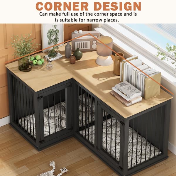 FUFU&GAGA Wooden Dog Crate Furniture for Dogs, Large Double Dog